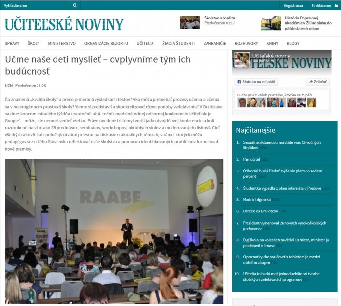 Učiteľské noviny – 9. 6. 2015: Naučme naše deti myslieť - ovplyvníme tým ich budúcnosť 