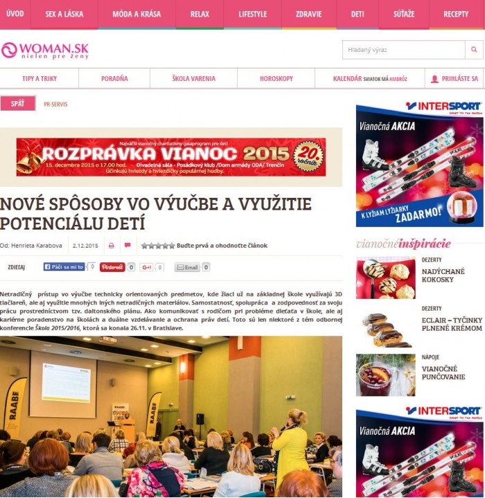 woman.sk – 4. 12. 2015: Nové spôsoby vo výučbe a využitie potenciálu detí 