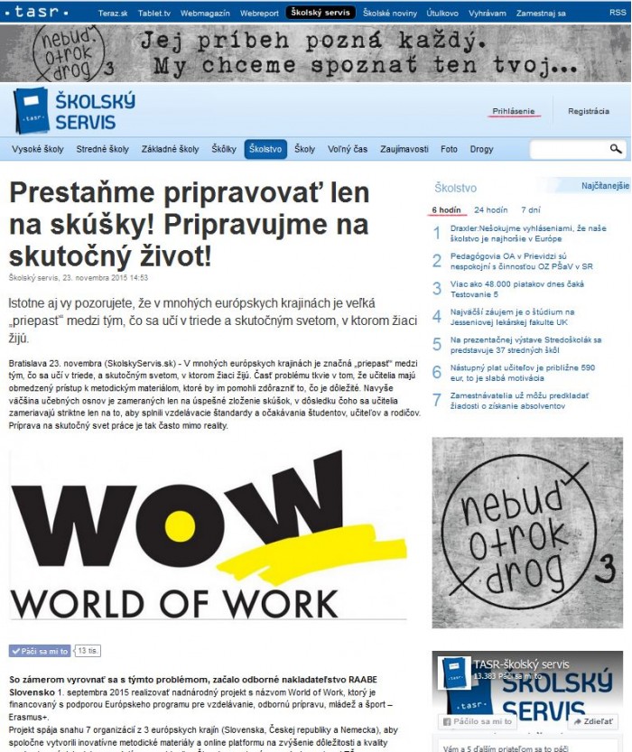 skolskyservis.sk – 23. 11. 2015: Prestaňme pripravovať len na skúšky! Pripravujme na skutočný život! 