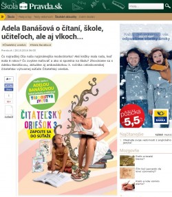 pravda.sk – 28. 10. 2016: Adela Banášová o čítaní, škole, učiteľoch, ale aj vlkoch...