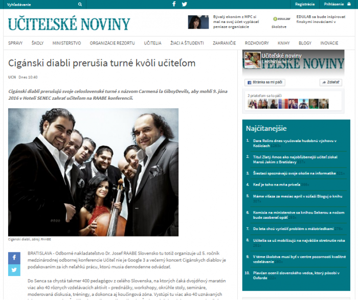 ucn.sk – 15. 5. 2016: Cigánski diabli prerušia turné kvôli učiteľom 