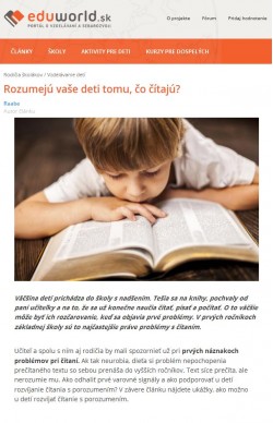 eduworld.sk – 31. 10. 2015: Rozumejú vaše deti tomu, čo čítajú?