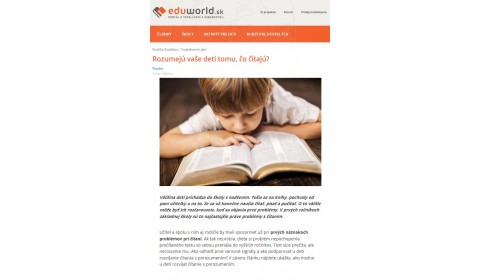 eduworld.sk – 31. 10. 2015: Rozumejú vaše deti tomu, čo čítajú?