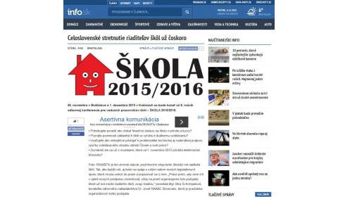 info.sk – 5. 11. 2015: Celoslovenské stretnutie riaditeľov škôl už čoskoro