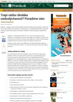 pravda.sk – 9. 2. 2016: Trápi vášho školáka nedoslýchavosť? Poradíme vám