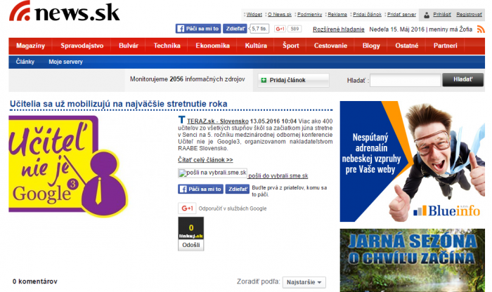 news.sk – 13.5. 2016: Učitelia sa už mobilizujú na najväčšie stretnutie roka 