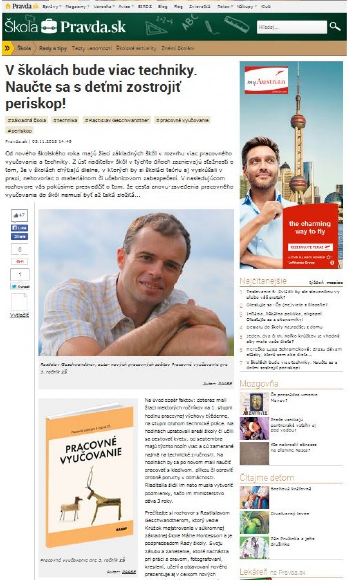 skola.pravda.sk – 5. 11. 2015: V školách bude viac techniky. Naučte sa s deťmi zostrojiť periskop!