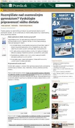 pravda.sk – 1. 12. 2016: Rozmýšľate nad osemročným gymnáziom? Vyskúšajte pripravenosť vášho dieťaťa
