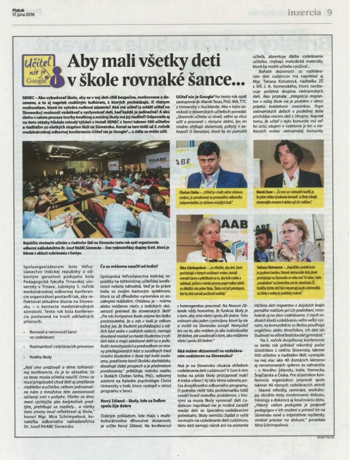 Pravda – 17. 6. 2016: Aby mali všetky deti v škole rovnaké šance... 