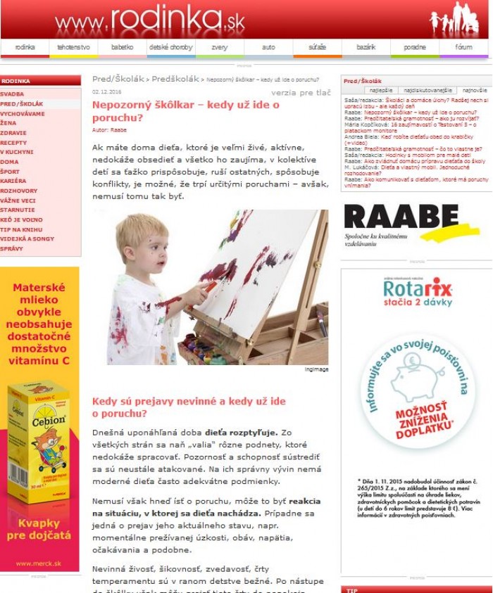 rodinka: 2. 12. 2016 – Nepozorný škôlkar – kedy už ide o poruchu? 