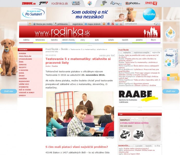 rodinka.sk – 5. 10. 2016: Testovanie 5 z matematiky: stiahnite si pracovné listy