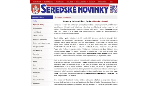 novinky.sered.sk – 28. 4. 2016: Úspechy žiakov CZŠ sv. Cyrila a Metoda v Seredi 