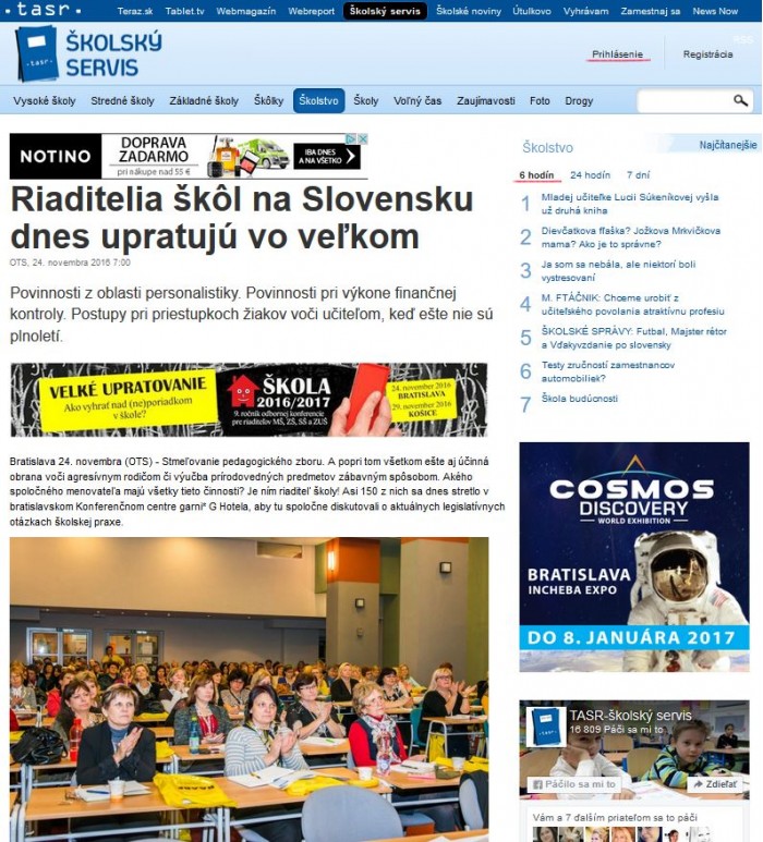skolskyservis.sk – 24. 11. 2016: Riaditelia škôl na Slovensku dnes upratujú vo veľkom 