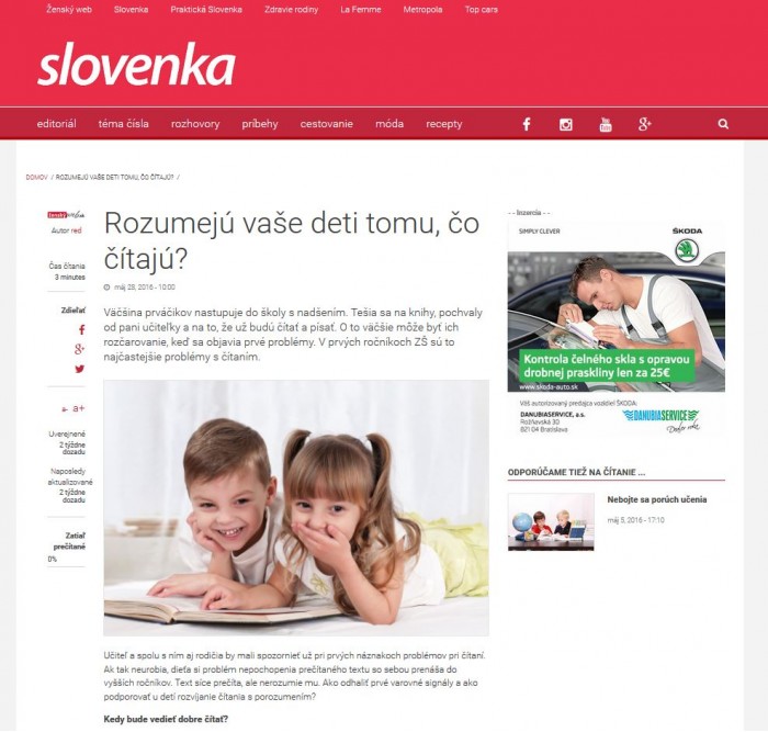 zenskyweb.sk – 28. 5. 2016: Rozumejú vaše deti tomu, čo čítajú? 