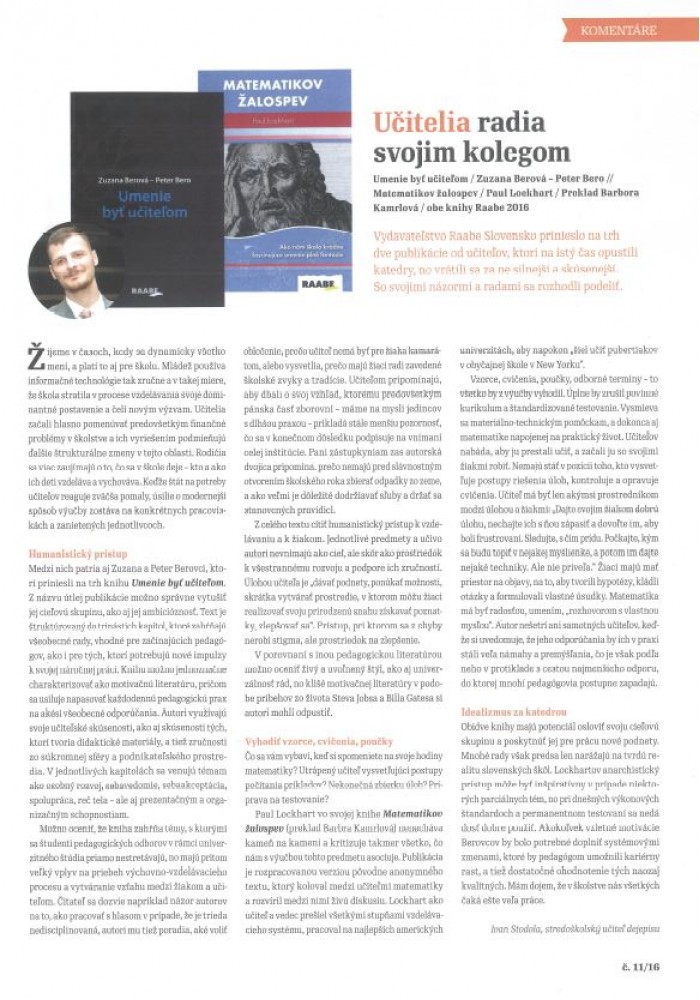 Knižná revue – 16. 11. 2016: Učitelia radia svojim kolegom