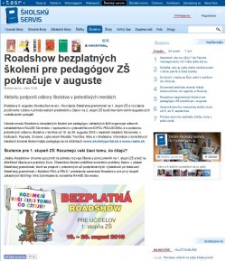 skolskyservis.sk – 8. 8. 2016: Roadshow bezplatných školení pre pedagógov ZŠ pokračuje v auguste