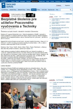 skolskyservis.sk – 30. 8. 2016: Bezplatné školenia pre učiteľov Pracovného vyučovania a Techniky 