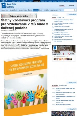 skolskyservisk.sk – 23. 8. 2016: Štátny vzdelávací program pre vzdelávanie v MŠ bude v tlačenej podobe 