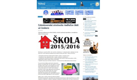 teraz.sk – 5. 11. 2015: Celoslovenské stretnutie riaditeľov škôl už čoskoro