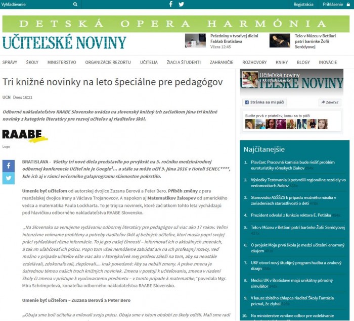ucn.sk – 14. 6. 2016: Tri knižné novinky na leto špeciálne pre pedagógov 
