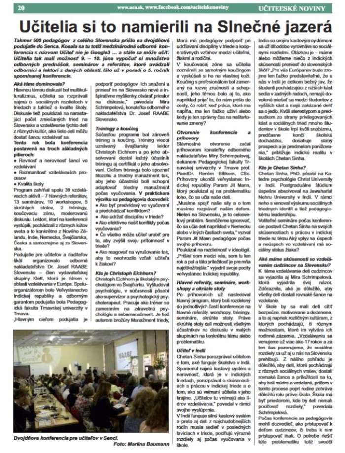 Učiteľské noviny – jún 2016, strana 20–21: Učitelia si to namierili na Slnečné jazerá 
