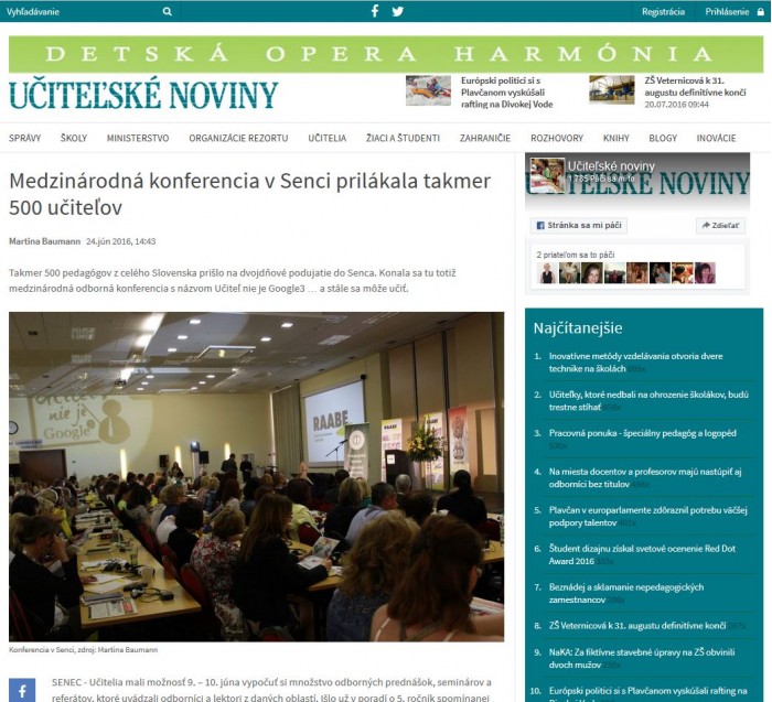 ucn.sk – 24. 6. 2016 – Medzinárodná konferencia v Senci prilákala takmer 500 učiteľov