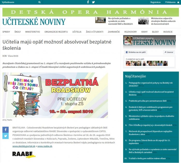 ucn.sk – 8. 8. 2016: Učitelia majú opäť možnosť absolvovať bezplatné školenia