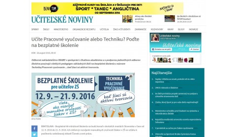 ucn.sk – 28. 8. 2016: Učíte Pracovné vyučovanie alebo Techniku? Poďte na bezplatné školenie 