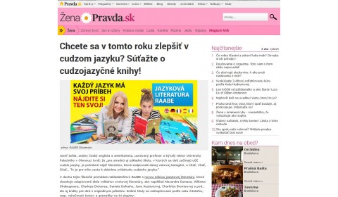 pravda.sk – 16. 1. 2017:  Chcete sa v tomto roku zlepšiť v cudzom jazyku? Súťažte o cudzojazyčné knihy! 