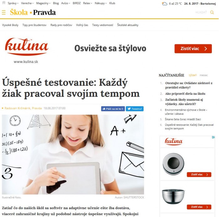 www.pravda.sk – 18. 8. 2017: Úspešné testovanie: Každý žiak pracoval svojím tempom