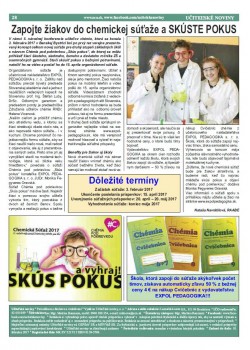 Učiteľské noviny 2/2017, strana 28: Zapojte žiakov do novej chemickej súťaže a SKÚSTE POKUS