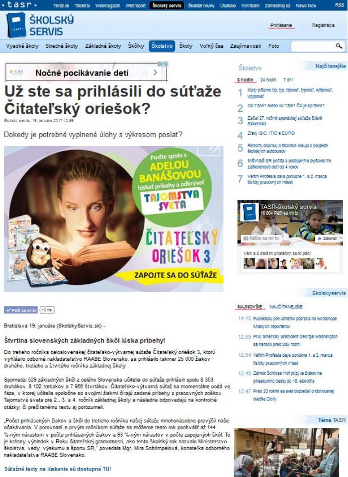 skolskyservis.sk – 19.1. 2017: Už ste sa prihlásili do súťaže Čitateľský oriešok? 