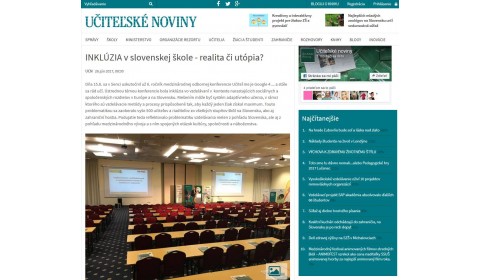 Učiteľské noviny – 26. 6. 2017: INKLÚZIA v slovenskej škole - realita či utópia? 