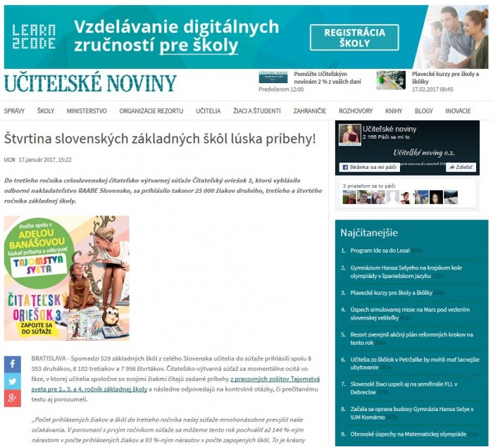 ucn.sk – 17. 1. 2017: Štvrtina slovenských základných škôl lúska príbehy 