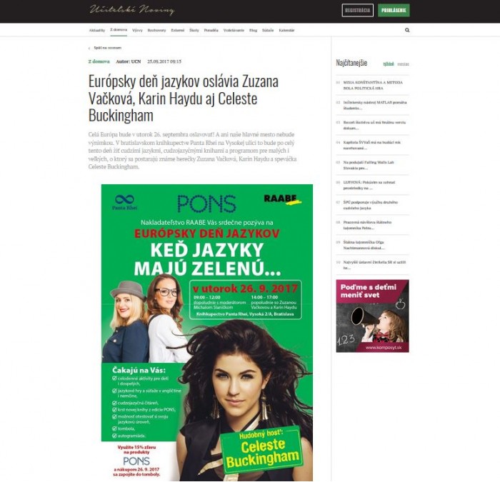 www.ucn.sk – 25. 9. 2017: Európsky deň jazykov oslávia Zuzana Vačková, Karin Haydu aj Celeste Buckingham