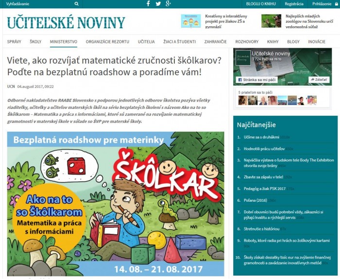 ucn.sk – 4. 8. 2017: Viete, ako rozvíjať matematické zručnosti škôlkarov? Poďte na bezplatnú roadshow a poradíme vám! 