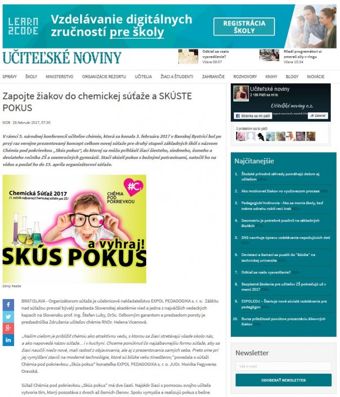 ucn.sk – 21. 5. 2017: Poznáme víťazov súťaže Chémia pod pokrievkou „SKÚS POKUS“! 
